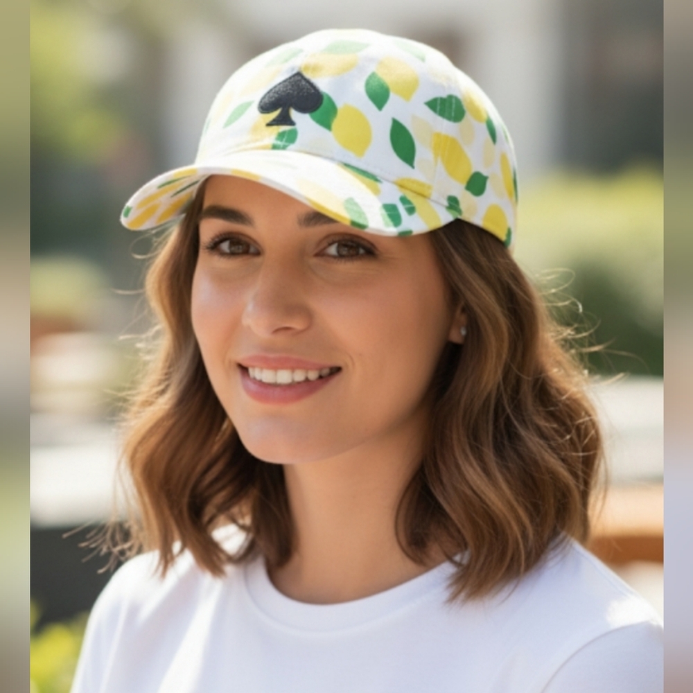 NEW! Kate Spade New York Baseball Printed Cap/Hat, Lemon Toss NWT